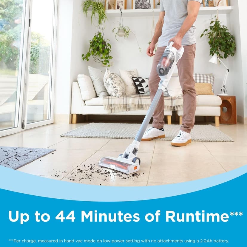 BLACK+DECKER POWERSERIES+ 20V MAX Cordless Stick Vacuum Cleaner with LED Floor Lights, Bagless, Lightweight, Cordless Vacuum Cleaners for Home, Up to 44 Minutes, Powerful Suction, Gray (BHFEA520J)