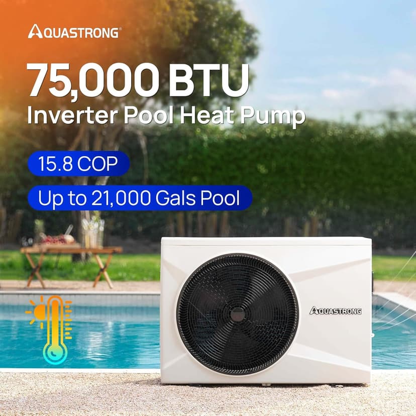 AQUASTRONG Inverter Swimming Pool Heat Pump,Pool Heater for Above Ground and Inground Pool Heating and Cooling Pool Heater, Smart WiFi Control Pools Up to, 21000 Gallons