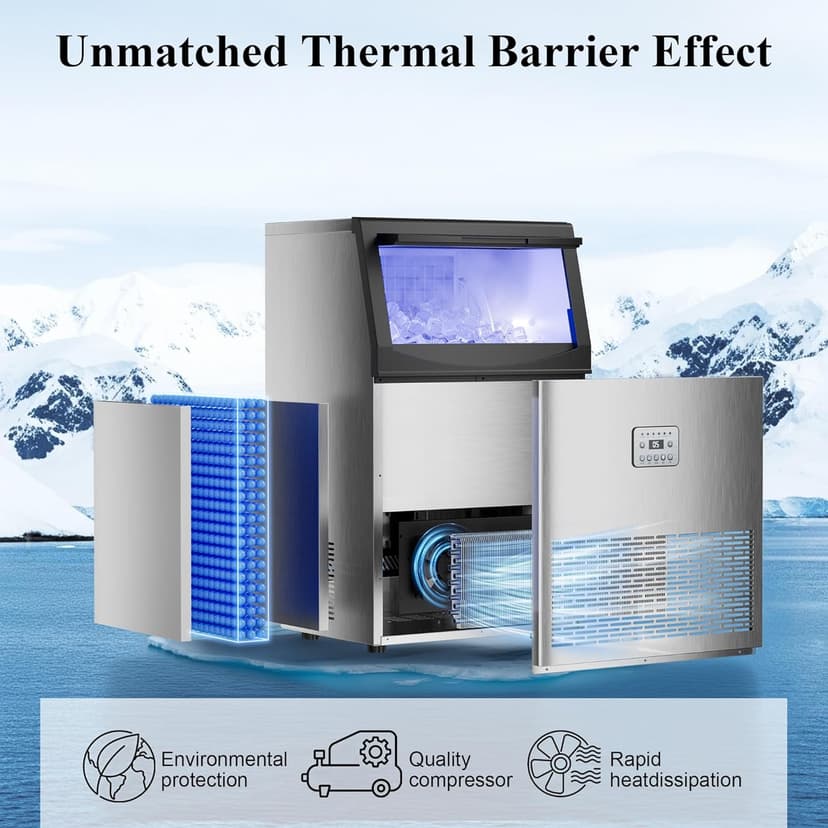 Commercial Ice Maker,200 lbs/24H,96 Cubes in 14 Mins,Stainless Steel Ice Machine with 33 lbs Storage Capacity,Water Filter,Self-Cleaning,Under Counter/Freestanding Ice Maker for Restaurant,Cafe,Home