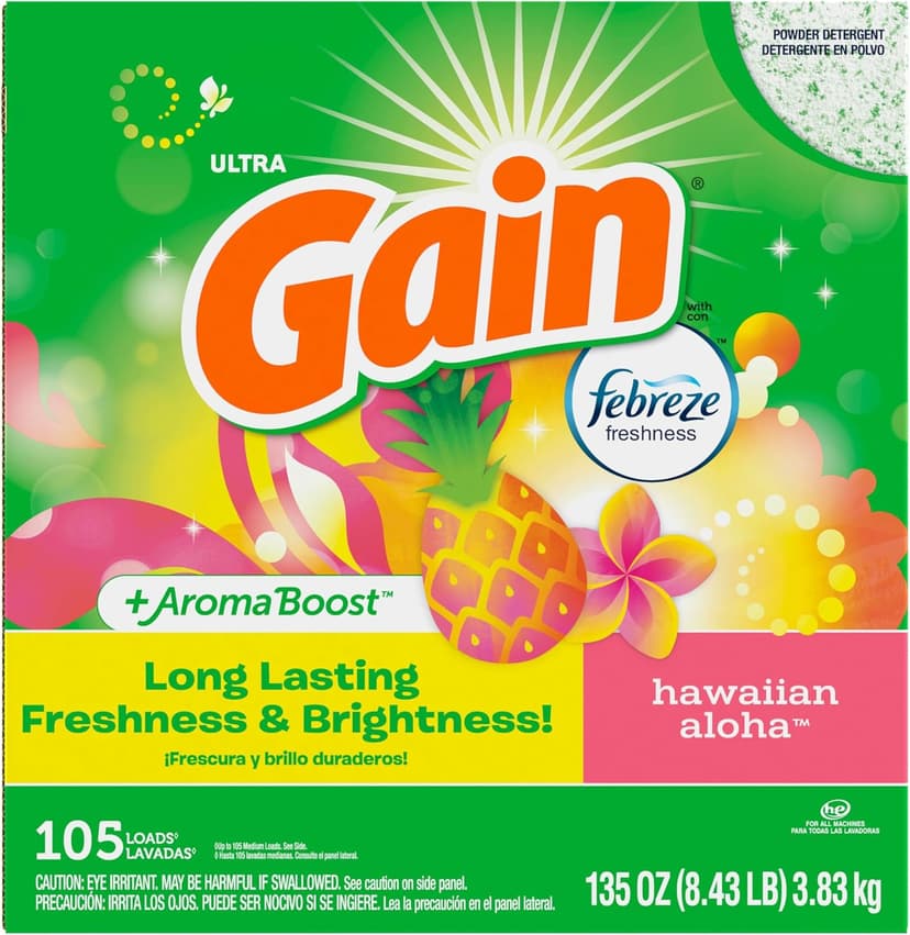 Gain Powder Laundry Detergent, Hawaiian Aloha Scent, 105 Loads, 135 OZ