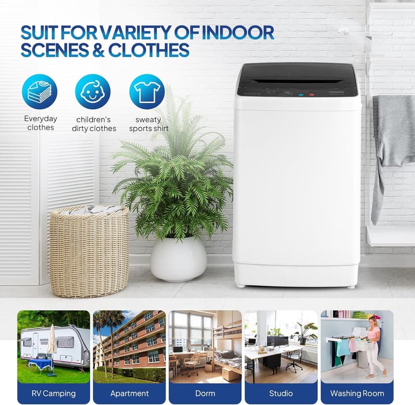 ROVSUN 30LBS Washing Machine, Full-Automatic Portable Washer with Stainless Steel Drum, Electric Laundry Machine, Washer and Spin Dryer Combo with Drain Pump for Home, Apartment