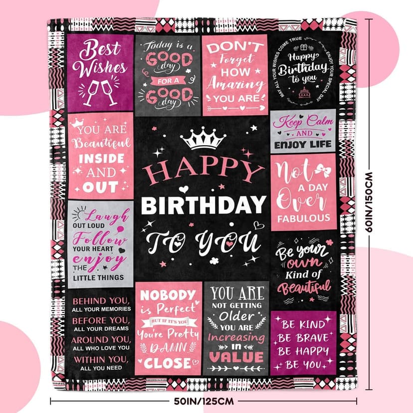 Birthday Decorations for Women, Gift for Women Birthday Unique, Happy Birthday Gift for Her, Mom, Wife, Daughter, Sister Birthday Gifts for Women, Happy Birthday Blanket for Women 50" x 60" B0DC72Z6S7