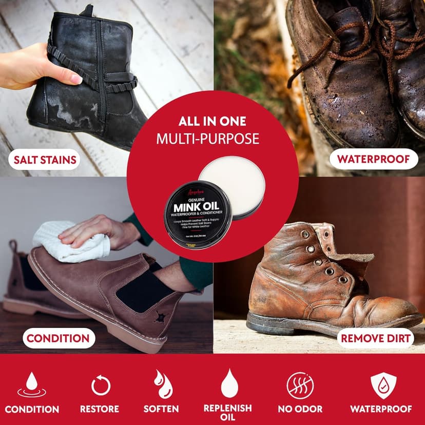 Angelus Mink Oil for Leather Boots 7.6oz | All-Natural Leather Conditioner, Cleaner, Waterproof, Soften, & Restore - Made in USA
