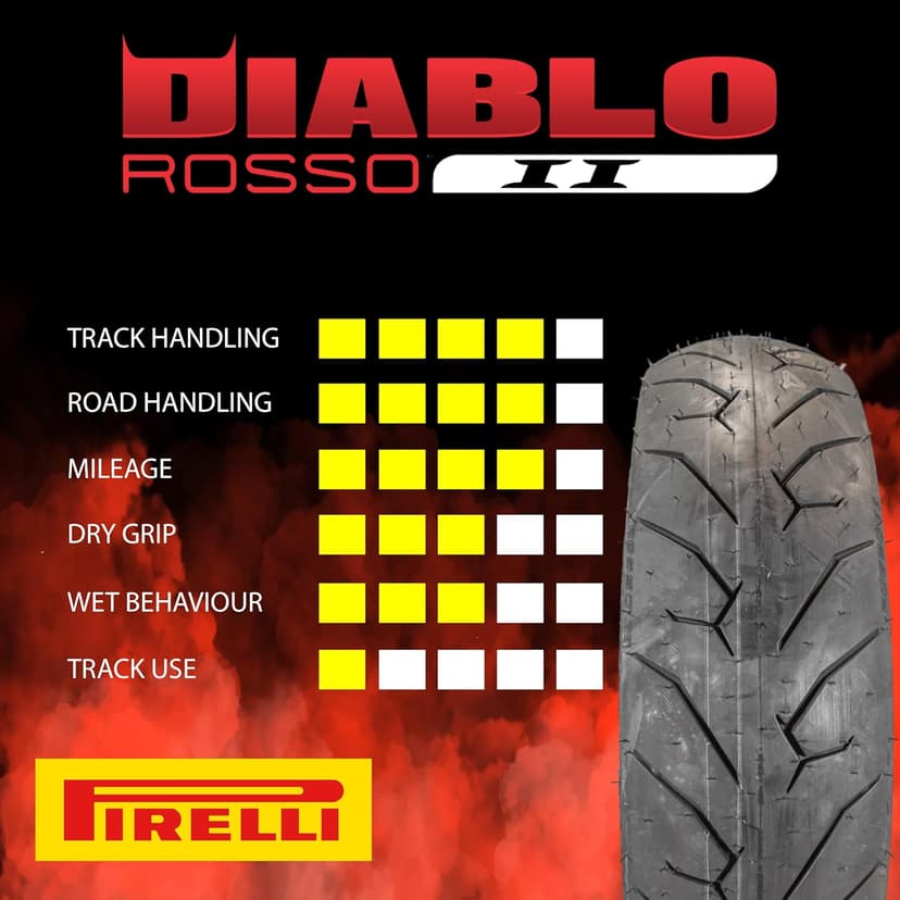 Pirelli Diablo Rosso II 120/70 ZR 17 M/C (58W) TL (K) Front & 160/60 ZR 17 M/C (69W) TL Rear Motorcycle Tires- Sport Performance for Road Use Tire Set with Keychain