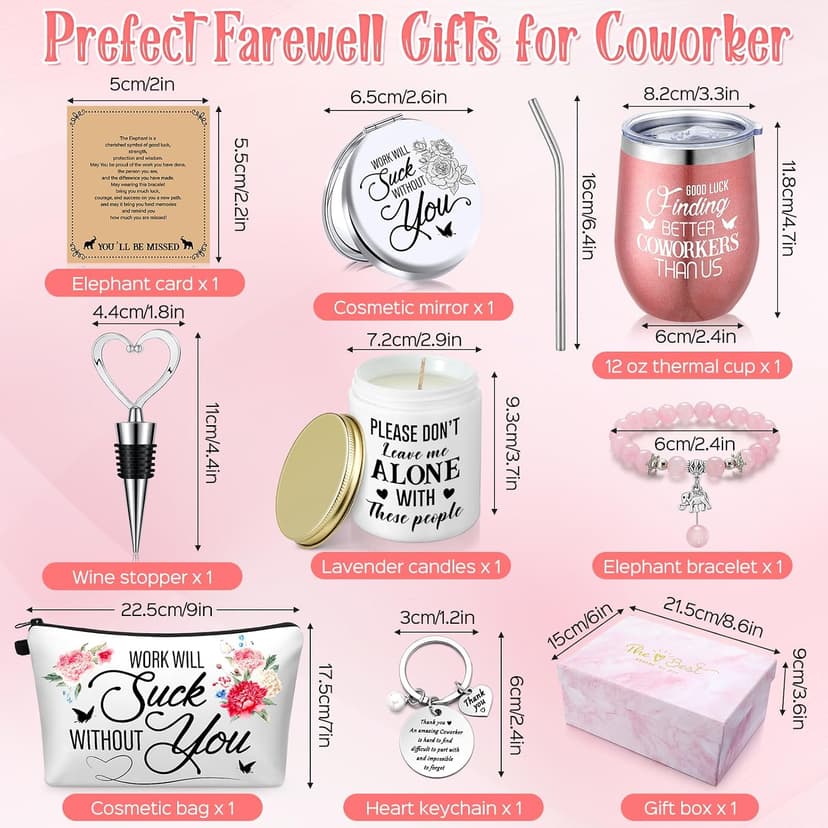 Going Away Beginning Gift Basket for Coworker Leaving, Tumbler, Makeup Bag, Bracelet, Candle, Mirror, Female Boss Teacher Farewell Goodbye Gifts for Coworkers Women, Farewell, Pink B0BJJ5CN36