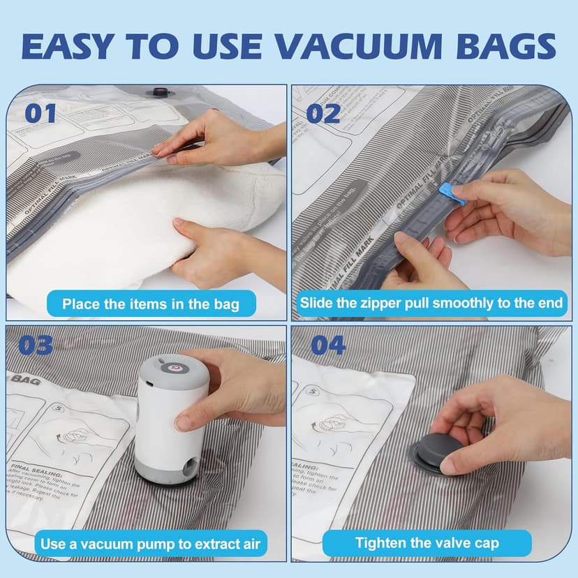Travel Vacuum Storage Bags with Rechargeable Air Pump, 18 Pack Portable Space Saver Bags, Compression Bags for Clothing, Bedding, Seasonal Storage & Packing Bags for Moving