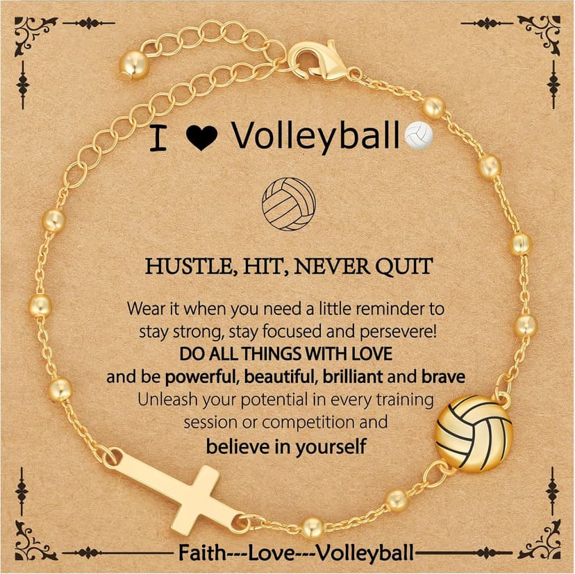 Softball/Volleyball/Soccer/Basketball Football Bracelet for Girls Women, 14K Gold Plated Cross Link Chain Sport Accessories Christian Jewelry Gifts for Teens Team Coach Players B0FSKVMR16
