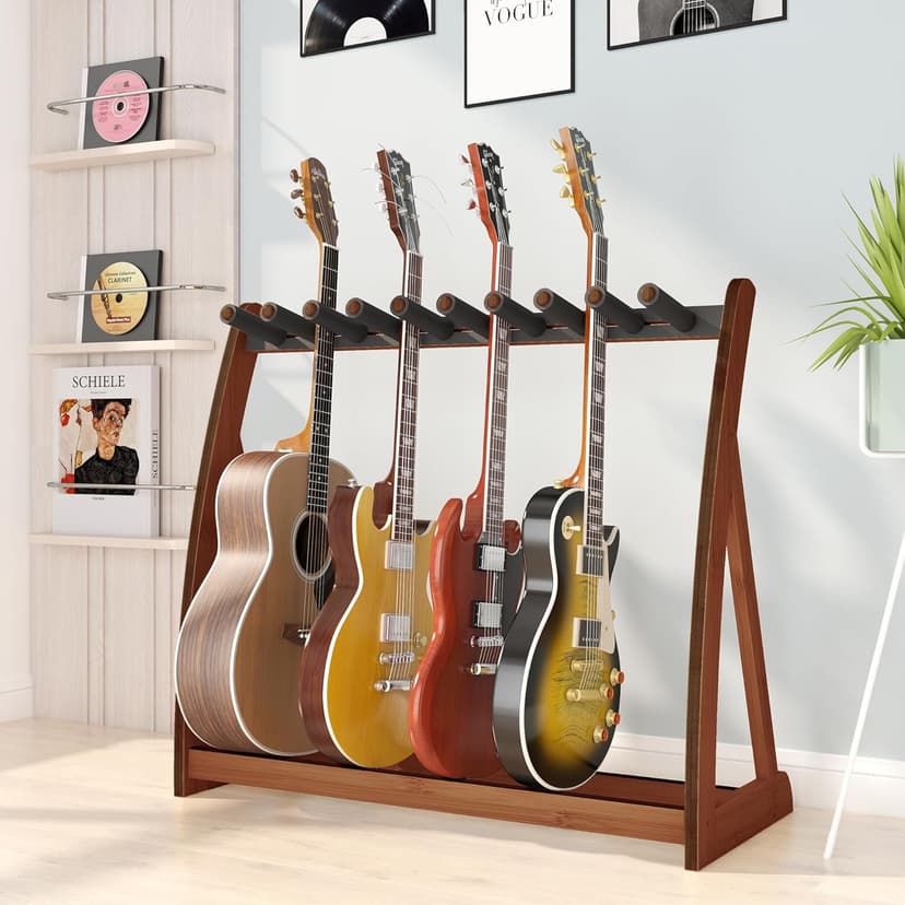 Wisuce Essentials Guitar Stand Rack, Multi-Guitar Display Rack Adjustable Bamboo Guitars Holder Electric Guitar Stands Floor Storage for Bass Acoustic, Home Studio, Band Stage