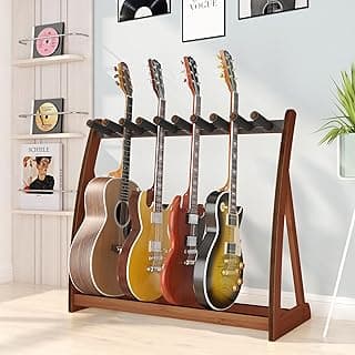 Wisuce Essentials Guitar Stand Rack, Multi-Guitar Display Rack Adjustable Bamboo Guitars Holder Electric Guitar Stands Floor Storage for Bass Acoustic, Home Studio, Band Stage