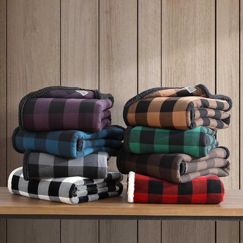 Eddie Bauer - Blanket, Super Soft Reversible Sherpa & Brushed Fleece Bedding, Throw Blankets for Couch, Ideal for Lounging (Cabin Plaid Red)