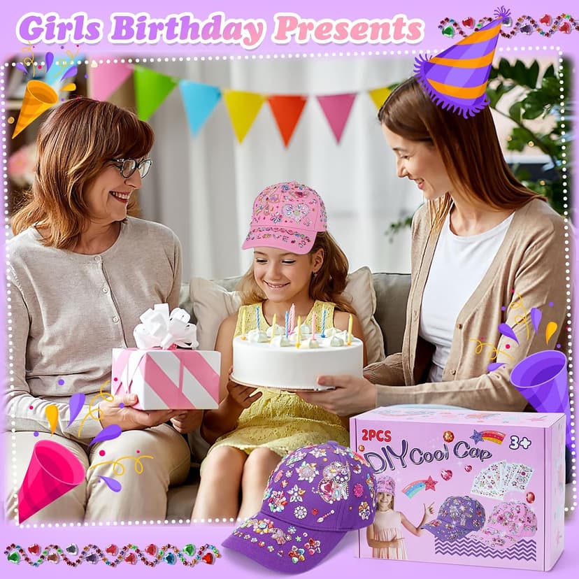 DIY Gem Baseball Cap Craft Kit: Design Your Own Hats with Unicorn Stickers, Adjustable Kids Baseball Caps, Trendy Tween Gifts Toys for Girls Age 4-12 Years Old, Birthday Christmas Art Supplies B0CJLKHB5Q