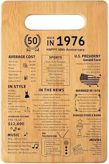 50th Wedding Anniversary Cutting Board Gifts for Women Men Marriage Gifts for Couple 1975 Poster Back In 1975 50th Anniversary Decorations 100% Organic Bamboo Pre Oiled 11"L x 7"W x 0.5"Th