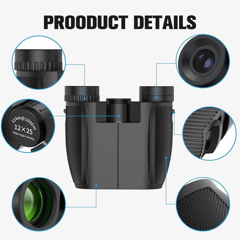 Binoculars 12x25 for Adults and Kids Compact Binocular Waterproof Binocular Wide Field of View for Bird Watching,Hiking,Hunting,Concert