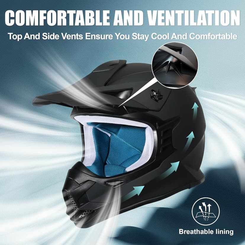Kids Dirt Bike Helmets Youth ATV Helmet, Kids Motocross Helmet for Off Road, UTV, BMX, Street Riding Motorcycle Helmet with Goggles Gloves, DOT Approved