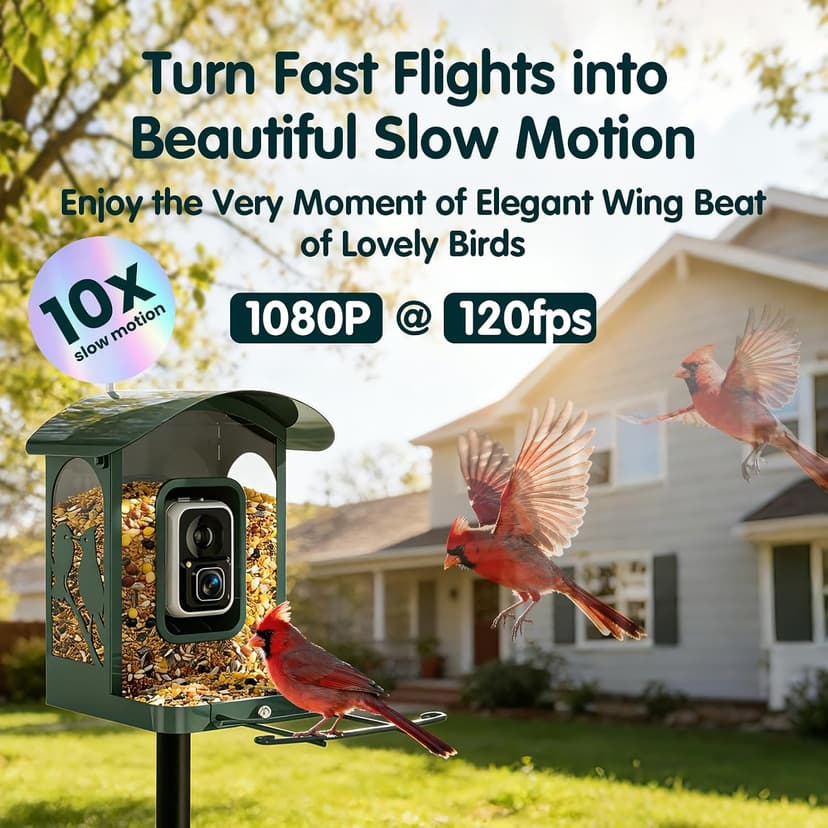 4K Ultra HD Video with Live View,10x Slow Motion,AI Smart Bird Feeder with Camera,2.4G/5G Wi-Fi,Durable Metal,Bird Lover Gift 4K Smart Bird Feeder with Camera,No Subscription,Solar Powered B0FMDP272Y