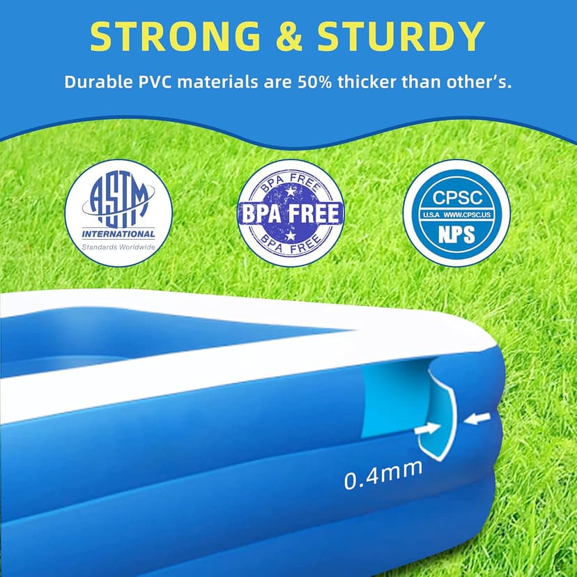 Inflatable Swimming Pool, Blow up Pool, Above Ground Swimming Pool for Family,Pool for Adults 120x 72 x 22 inch Full-Sized Inflatable Pool for Outdoors, Backyard
