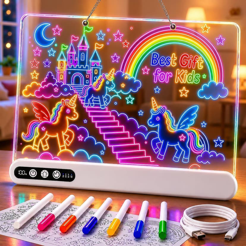 Led Drawing Board with 14 Light Effects,16" Rechargeable Glow Doodle Led Note Board with Colorful Markers,Neon Art Dry Erase Doodle Glow Drawing Tablet,Chritmas Birthday Festival Gifts for Kid (White) B0H1HPZ583