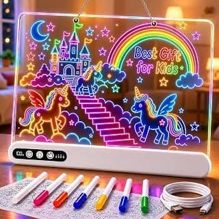 Led Drawing Board with 14 Light Effects,16" Rechargeable Glow Doodle Led Note Board with Colorful Markers,Neon Art Dry Erase Doodle Glow Drawing Tablet,Chritmas Birthday Festival Gifts for Kid (White) B0H1HPZ583