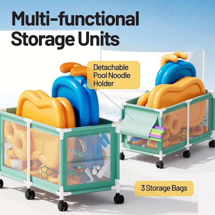 280 Gallon 69" Pool Storage Bin XXL Extra Large Swimming Pool Float Storage Bin, Pool Noodles Holder, Toys, Floats, Balls and Floats Equipment Mesh Rolling Bin for Garden Lawn, 69" Lx32 Wx35 H