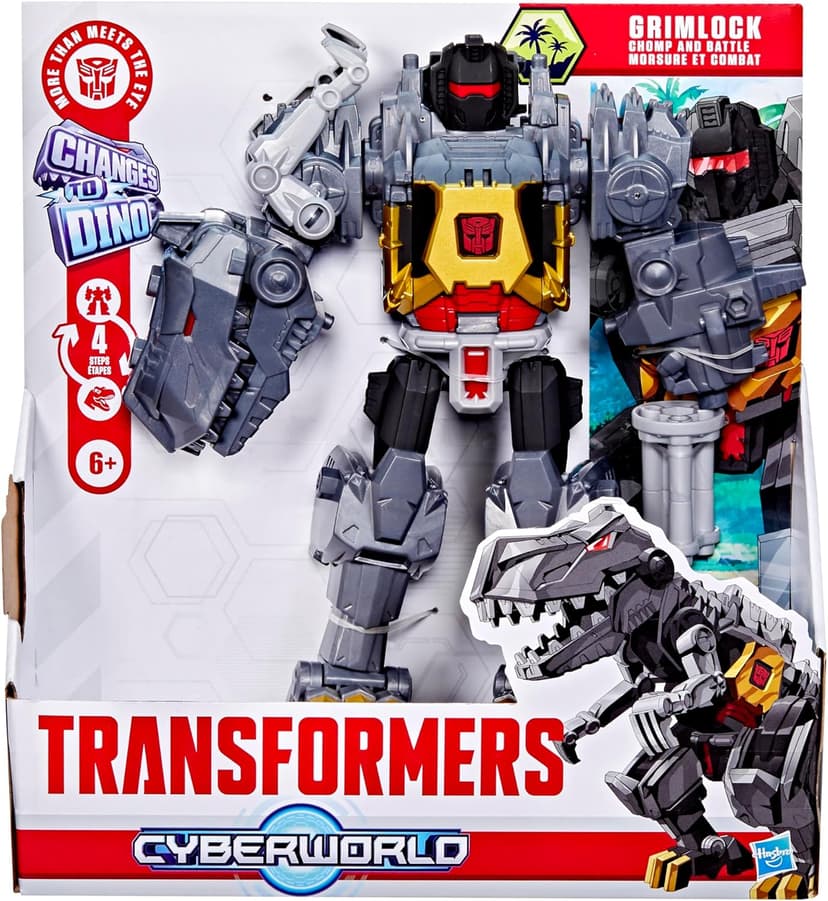 Transformers Cyberworld Grimlock Chomp & Battle 9-Inch Action Figure, Quick Change to Dino Mode, Robot Toys for Boys & Girls 6+ Years