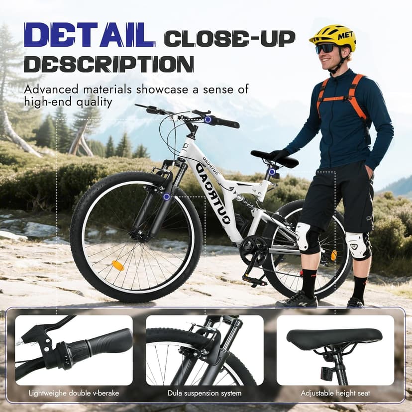 Outroad 26 Inch Mountain Bike, 7-Speed/High-Carbon Steel/Aviation Grade Frame with V Brake, Adjustable Ergonomic Seat Bicycle for Men Women Adult, MTB with Shock Absorption System