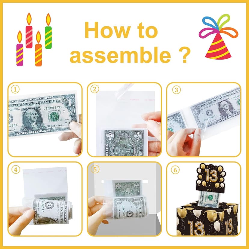 Creative Cash Present with Pulling Design, Includes 35PCS Clear Money Bags for Cash Gifts (Unisex Boys Girls) Azbuk 13th Birthday Money Pull-Out Surprise Box Gift for Teens B0CND59NQR