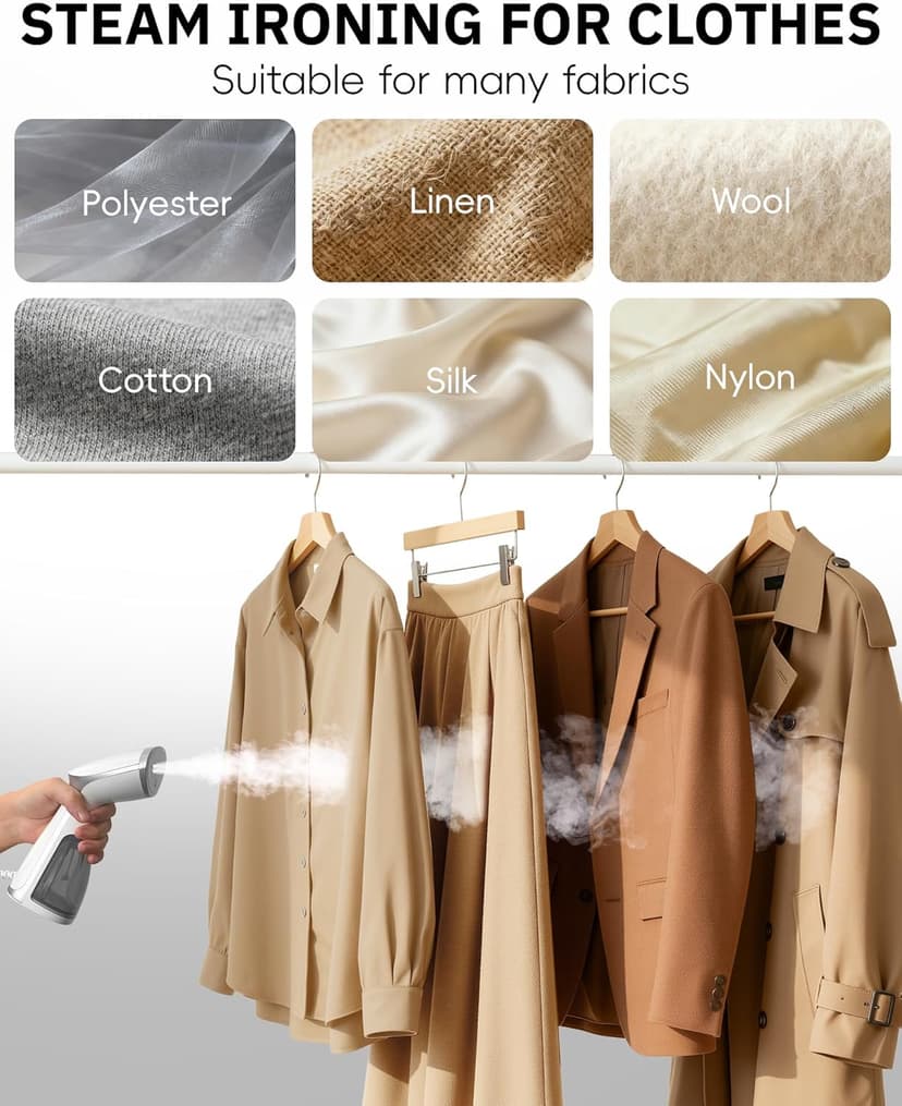 OGHom Steamer for Clothes, Portable Handheld Garment Wrinkle Remover, 1000W Fabric Steamer, Strong Penetrating Steam, for Home, Office (ONLY FOR 120V) -White