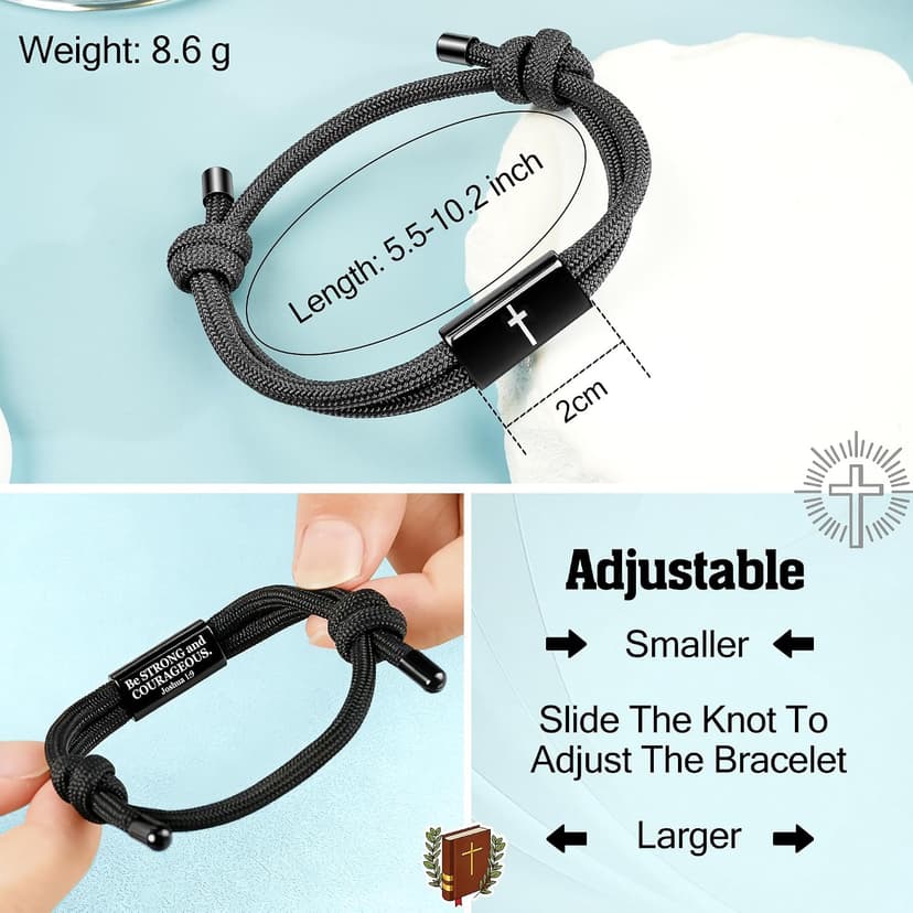 Birthday Philippians Confirmation Baptism Gifts for 9 10 11 13 16 18 21 Years Old Boy, Soccer Baseball Basketball Accessories PEALICIOUS Cross Bracelet for Boys, Joshua Birthday Son Gifts for Teens B0GJ54CQ6W