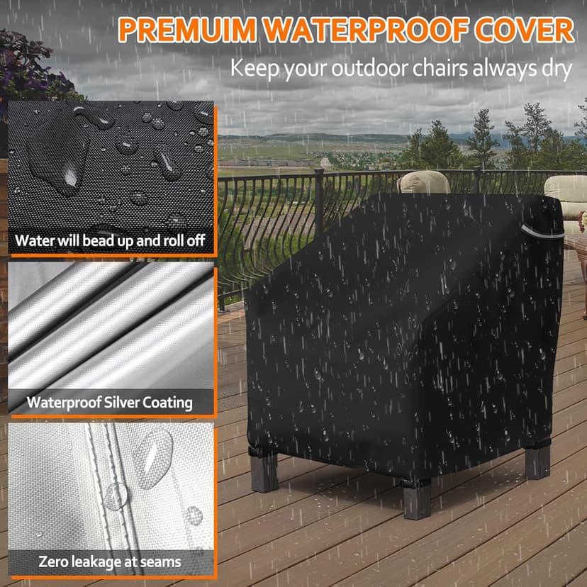 STARTWO Patio Outdoor Chair Covers, Outdoor Furniture Covers Waterproof adapter for Lawn Lounge Seat, Wicker, Swivel, Adirondack, Rocking Chairs, 1 Pack 32"L x 37" W x 36"H inch, Black