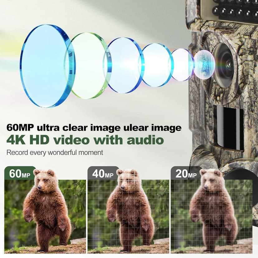 4K 60MP WiFi Trail Camera,Game Cameras with Night Vision Motion Activated Waterproof,Suitable for Outdoor Wildlife Detection, Monitoring Home Security