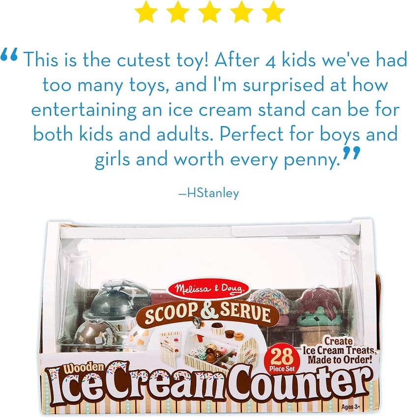 Melissa & Doug Wooden Scoop & Serve Ice Cream Counter, Pretend Play Store, 28 Toy Food & Play Kitchen Accessories, Preschool Toys for Girls & Boys 3+ B01B1V10KA