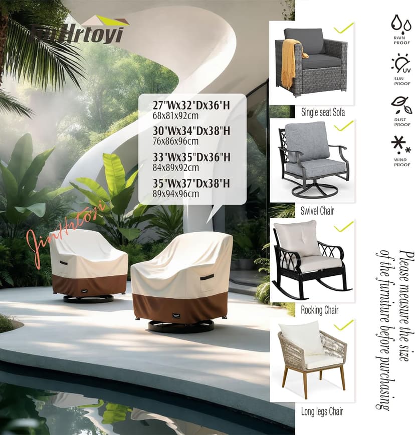 JinHrtoyi Outdoor Chair Covers 2 Pack,30Wx34Dx38H inches Patio Chair Cover,100% Waterproof Heavy Duty Outdoor Furniture Covers Waterproof,Beige&Brown Modern Style Patio Furniture Cover