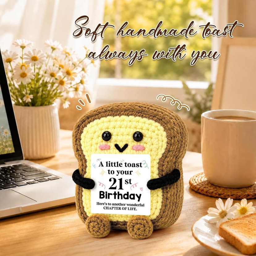 A Little Toast to Your 21st Year Old Birthday Gifts for Friend Sister Daughter Girls, Happy 21st Bday Decor Female Gift Ideas 21st Birthday Gifts for Women Her Funny Handmade Crochet Toast with Card B0HGLC5JWW