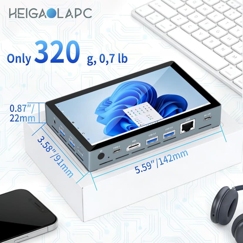 HEIGAOLAPC Mini PC with Intel Celeron N5100, 8GB RAM 256GB SSD, Windows 11 Pro, Triple 4K Display, Dual-Band WiFi, Fanless Design for Digital Signage, POS, Office, Home & Business