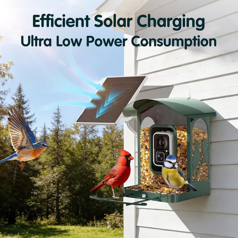 4K Ultra HD Video with Live View,10x Slow Motion,AI Smart Bird Feeder with Camera,2.4G/5G Wi-Fi,Durable Metal,Bird Lover Gift 4K Smart Bird Feeder with Camera,No Subscription,Solar Powered B0FMDP272Y