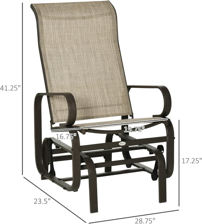 Outsunny Outdoor Glider Chair, Gliders for Outside Patio with Smooth Gliding Mechanism and Lightweight Construction for Backyard, Tan