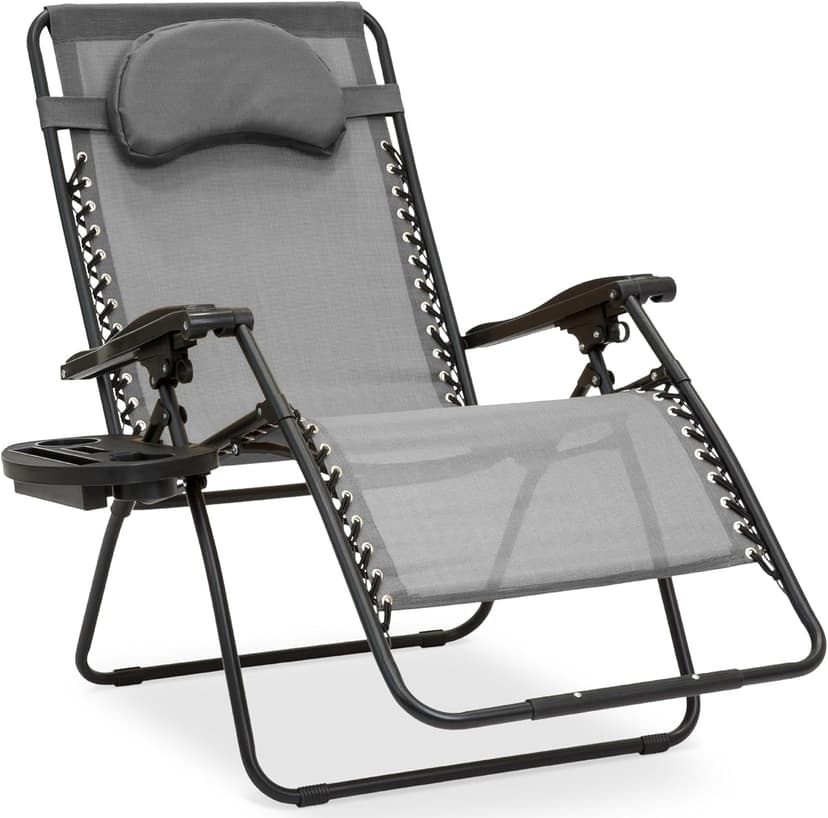 Best Choice Products Oversized Zero Gravity Chair, Folding Outdoor Patio Lounge Recliner w/Cup Holder Accessory Tray, Pillow - Gray