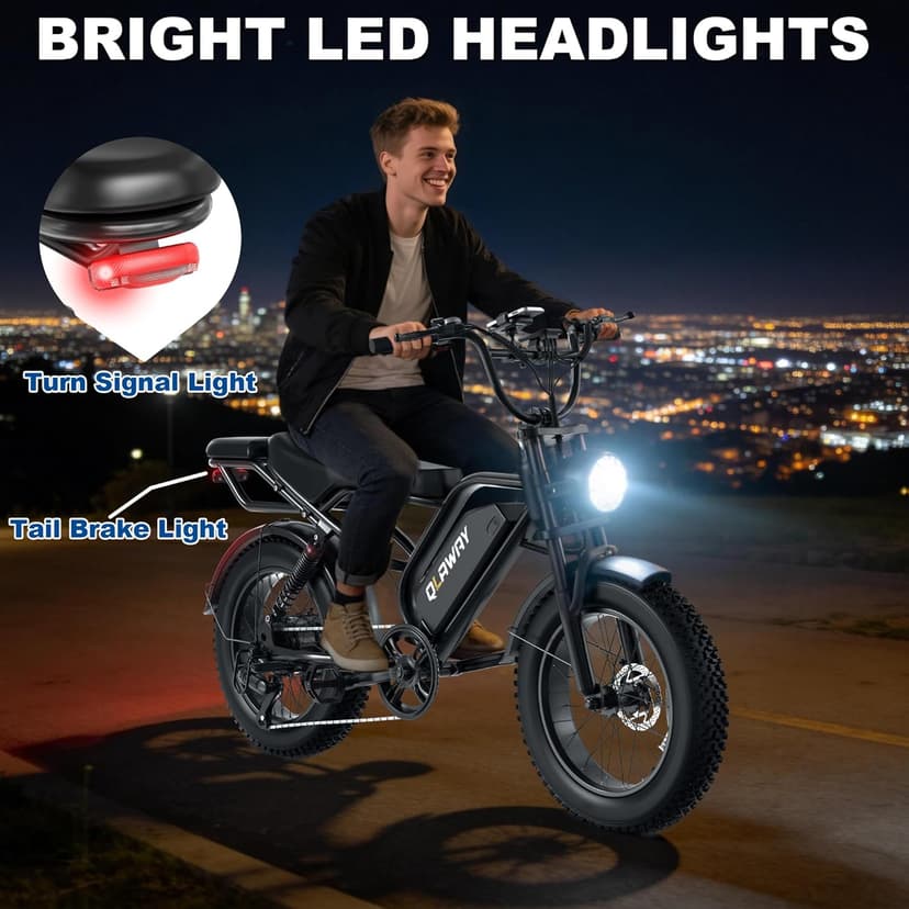 Fat Tire Electric Dirt Bike 750w for Adults 20" Full Suspension Electric Motorcycle Ebikes 48V 18AH Removable Battery,31MPH Top Speed,LED Headlights, Turn Signals,40-70 Miles Range