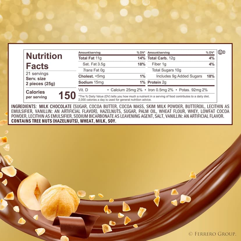 Individually wrapped hazelnut chocolate, gourmet chocolate candy for gifting a sweet treat or snacking Ferrero Rocher Chocolate, Hazelnut Milk Chocolates, 12 Ct, 5.3 oz B000WH2HCA