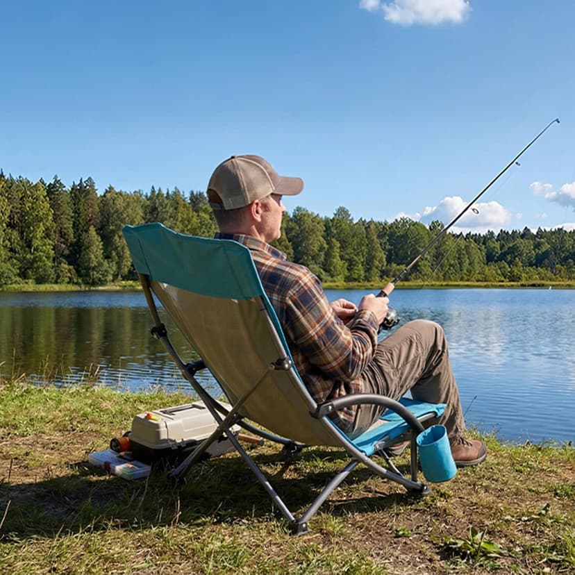 VEVOR Folding Beach Chair, High Back Camping Chairs for Adults, with Cup Pocket, Mesh Back, Carry Bag, Portable Extra Wide Seat Chair 330 lbs Heavy Duty Support, for Outdoor, Camp, Light Blue