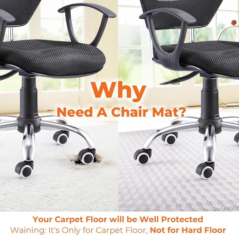 Office Chair Mat for Carpeted Floors, 48" x 30" Desk Chair Mat for Rolling Chairs on Low Pile Carpets, Easy Glide Floor Mat for Home, Gaming