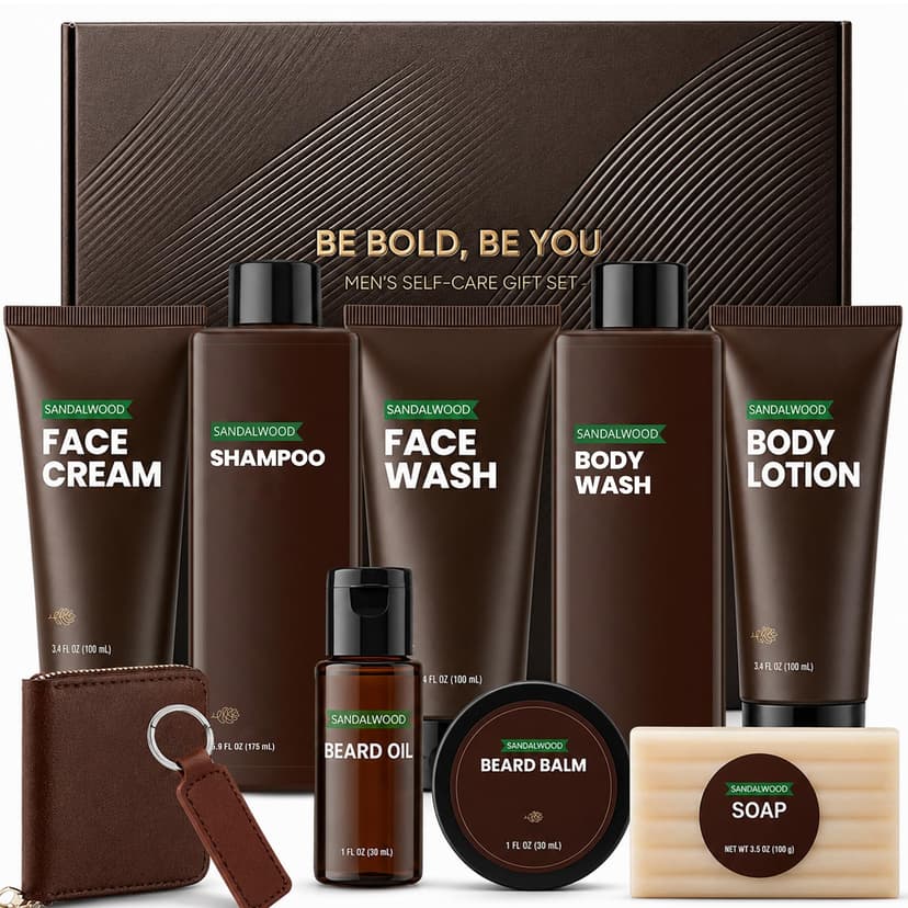 Rinse & Robust Gifts for Men 10Pcs Gift baskets for Men, Sandalwood Bath and Body Works Men Gifts for Birthday for Dad Boyfriend Husband B0DW8M5GBN