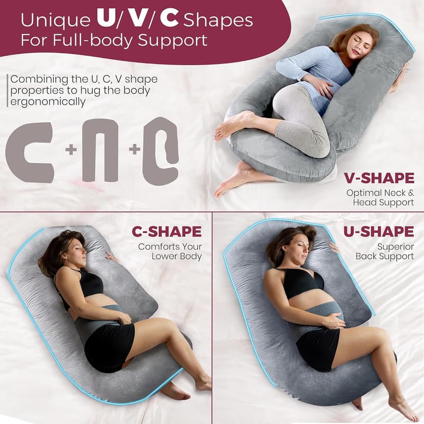 PILLANI Pregnancy Pillows for Sleeping - V C U Shaped 57inch Full Body Pillow with Removable Washable Cover, Cooling Maternity Pillow for Pregnant Women, Support for Back Belly Legs Hip