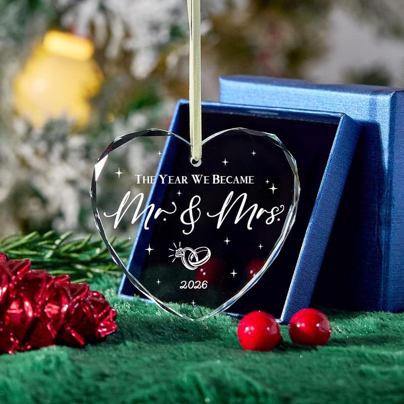 Mr and Mrs Gift for Newlywed, Future Mr Mrs - Just Married Party Decoration Christmas Glass Ornament - Wedding Registry Ideas Wedding Gift for Couples 2026 Bridal Shower Gift for Married Newlywed B0FW4YQ8FM