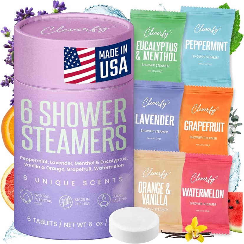 Cleverfy Shower Steamers Aromatherapy for Women and Men – Self-Care Shower Bombs for Stress Relief and Relaxation – 6 Tablets