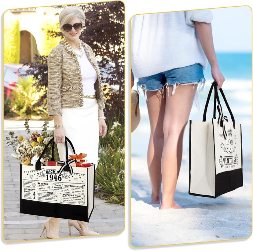 YeohJoy 80th Birthday Gifts for Women Canvas Tote Bag Travel Gear, Unique 80 Years Old Birthday Gifts for Mom Wife Aunt Friends Her, Vintage 1945 Handbag & Cosmetic Bag & Back in 1945 Poster