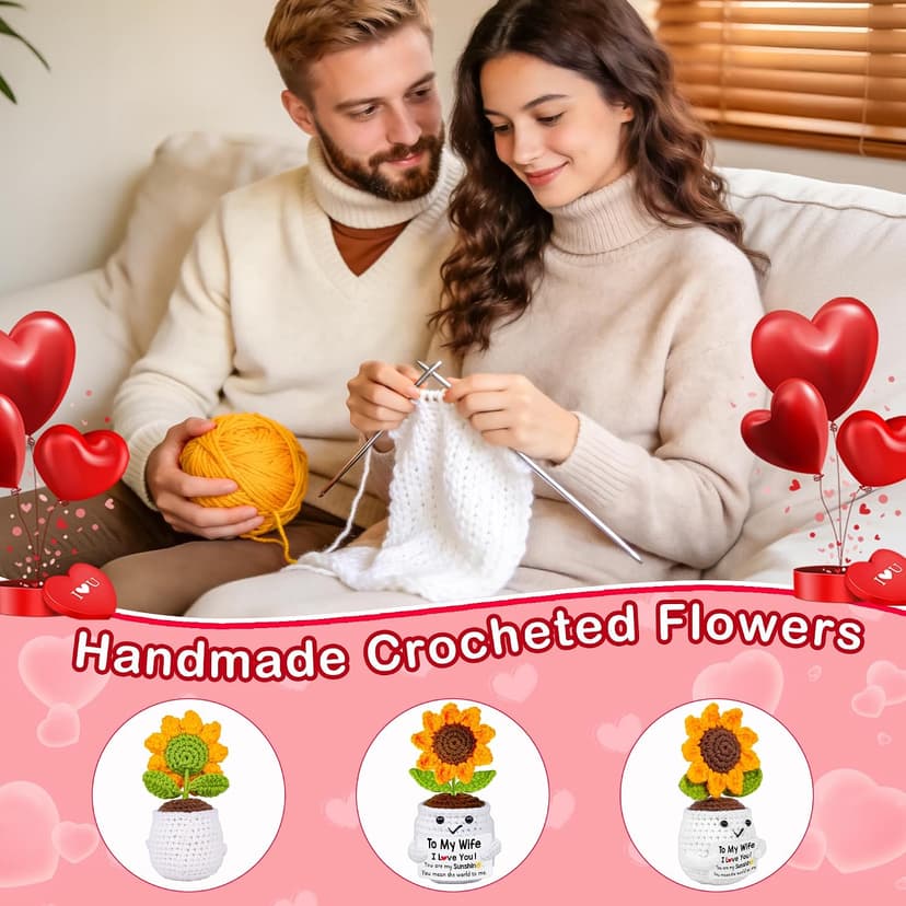 Gifts for Wife Her from Husband, To My Wife Handmade Crochet Mini Sunflower Doll, Valentines Anniversary Wedding Birthday Romantic Gifts for Women Her, Mothers Day I Love You Cute Sweet Gift for Wifey B0FBGBBDMK