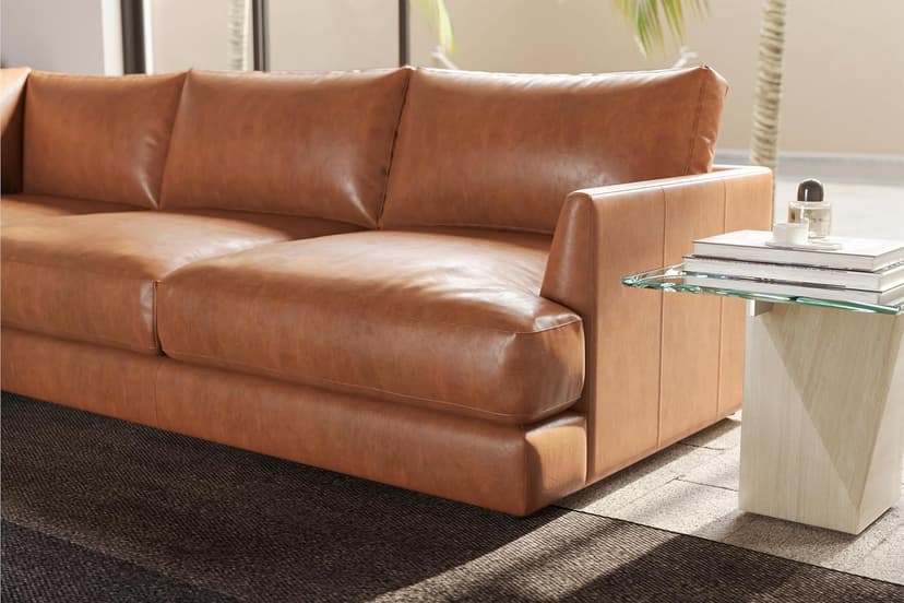 Valencia Serena 108" Full Leather Sectional Sofa with Left Bumper | Nappa 11000 Leather, Modern Low Profile Lounge Sofa | L Shaped Couch for Living Room Furniture,Cognac