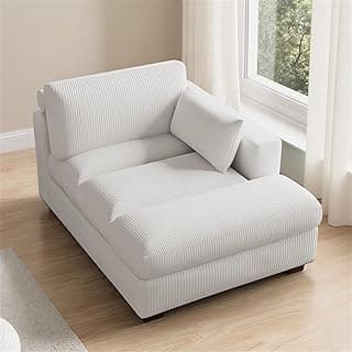 Oversized Chaise Lounge Chair Indoor with Left Armrest, Comfy Upholstered Sofa Bed Recliner Chair for Living Room, Corduroy Reading Seat Cloud Couch w/Solid Wood Frame - Sea Salt Grey