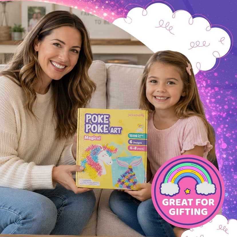 1500 fabric pieces, 6 thick boards, arts and crafts activities, birthday gift ideas, 4 5 6 7 8 years old kits, unicorn gifts Jackinthebox Poke Art Magical Flower Pressing Craft Kit for Girls, Ages 4-8 B0D839DLTL
